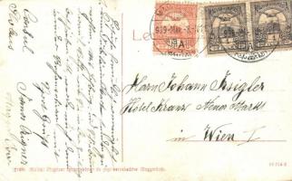 1909 Magyaróvár, Mosonmagyaróvár; Takarékpénztári bérház, fiúk kerékpárokkal, Nepomuki Szent János-e...