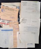 Vegyes papírrégiség tétel, közte régi számlák (Schuler József Rt., Singer Varrógép, Crystalite, Unio...