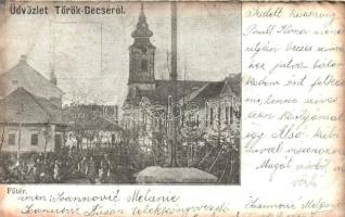 1899 Törökbecse, Újbecse, Novi Becej; Fő tér, templom / main square, church (kis szakadás / small tear)