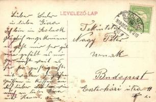 1910 Szolnok, Piac tér, Nemzeti szálloda és kávéház, Faragó Sándor papírkereskedése és saját kiadása...