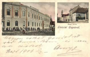 1906 Ungvár, Uzshorod, Uzhorod; Nagy utca, Pénzügyi palota. Kiadja Steinfeld Dezső / street view, Palace of Finance (fl)