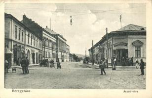 Beregszász, Berehove; Árpád utca, Gyógyszertár, üzletek / street view, pharmacy, shops (EK)