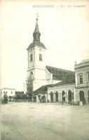 Beregszász, Berehove; Református templom, Hausmann üzlete. W. L. Bp. 1951. Kiadja Auer K. és Kovács K. / Calvinist church, shops (EK)