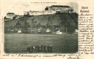 1901 Munkács, Mukacheve, Mukacevo; Munkácsi vár az emlékoszloppal. Kiadja Bertsik Emil / castle with obelisk, monument