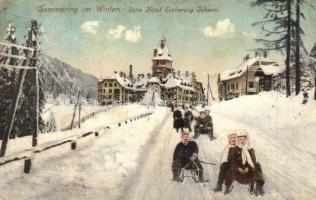 Semmering im Winter. Beim Hotel Erzherzog Johann / winter sport, sledding people, bobsleigh (EK)