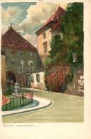 Zagreb, Zágráb, Agram; Langegasse / street. Kuenstlerpostkarte No. 1782. von Ottmar Zieher, litho s: Raoul Frank
