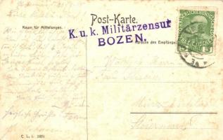 Obermais, Maia Alta (Meran, Merano; Südtirol); Café Restaurant Metz, villa + K.u.K. Militärzensur Bo...