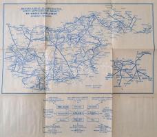 cca 1939 Magyar Királyi Államvasutak közúti gépkocsiüzem (MÁVAUT) autóbuszvonalainak átnézeti térkép...