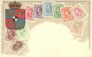 Romanian stamps and coat of arms. Carol I of Romania. Carte philatélique Ottmar Zieher No. 32. litho
