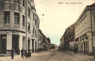 1918 Baja, Báró Eötvös utca, Goldschmidt és Takács, Schneitzer Ernő üzlete, Dávid Jakab fia és Kollár A. üzlete (EK)