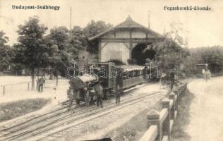 Budapest XII. Svábhegy, Fogaskerekű vasútállomás, gőzmozdony, vasutasok