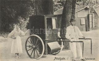 Pöstyén, Pistyan, Piestany; Infanterist / Betegszállító kocsi, infanterista. Kiadja Lampl Gyula / spa carriage