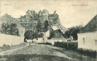 Fülek, Filakovo; Füleki vár, utcakép. Kiadja Krämer Jeremiás / Hrad / castle ruins, street view