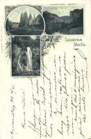 1899 Marilla, Marila; Vízesés, Hegyszoros. Julius Gross kiadása / waterfall, mountain pass. floral  (EK)