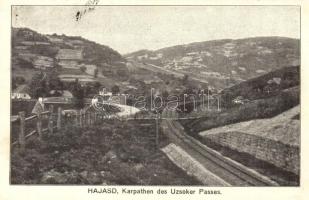 Hajasd, Voloszjanka, Volosyanka; Karpathen des Uzsoker Passes / Kárpátok az Uzsoki-hágónál, vasúti sínek. Kiadja M. Großmann / Carpathian Mountains by Uzhok pass, railway tracks