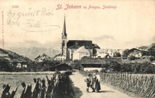 Sankt Johann im Pongau, Kirche / church, street view, children. C. Ledermann jr.