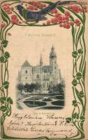 1900 Kassa, Kosice; dóm és Szabadság tér. Dombornyomott szecessziós keret madárral. Podleszny felvétele és Breitner Mór kiadása / dome and square. Art Nouveau, Emb. frame with bird (EK)