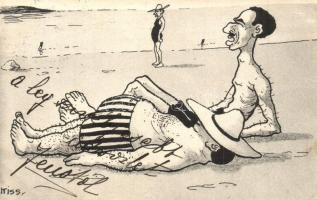 1906 Jewish men on the beach. Judaica humour. M.T. és F.V. Koch és Pór s: Kiss (EK)