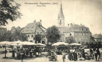 1911 Nagyszeben, Hermannstadt, Sibiu; Kis piac, árusok, üzletek / Kleiner Ring / small market square with vendors, shops (EK)