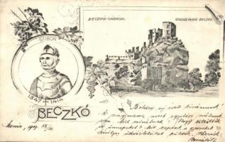 1907 Beckó, Beckov; Schloss Ruine / Vár, Stiborici Stibor ispán. Kiadja Brück Ignác / castle ruins, Count Stibor. Art Nouveau, floral (r)