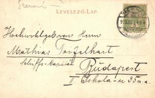 1903 Vágújhely, Neustadt an der Waag, Nové Mesto nad Váhom; Fő tér, Takarékpénztár, üzletek. Kiadja ...