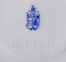 Herendi Indiaikosár mintás mokkás és csésze, csészealjakkal (egy hiányzik, kézzel festett, jelzett( ...