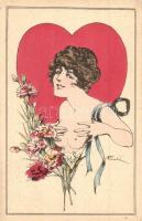 Fleurs DAmour / Nude lady, erotic art postcard, Serie No. 46. (kopott sarkak / worn corners)