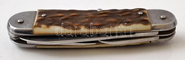 Vadász bicska, agancsberakásos nyéllel, pengehossz: 7 cm, teljes hossz: 16 cm