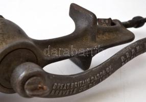Régi fém húsdaráló (1897), működik, h: 27 cm