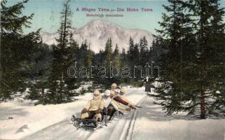 1914 Tátra, Tatry; Bobsleigh menetben, ötszemélyes kormányozható szánkó / winter sport, five-man controllable bobsleigh
