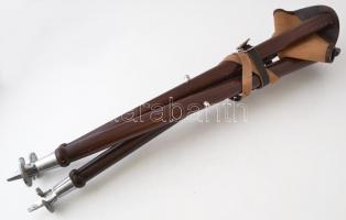 Háromlábú hordozható vadász szék, bőr-fa-fém, m: 70 cm