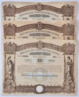 Budapest 1906. Pesti Hazai Első Takarékpénztár-Egyesület 100K-ról szóló nyereménykötvénye, szárazpecséttel (3x) T:II-