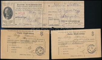 1904-1914 1 db átutalási szelvény az USA-ból + 2 db nagyváradi belföldi utalási szelvény