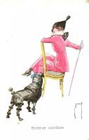 Entente cordiale / Lady with dog. E. A. S. B. 106/1. art postcard, artist signed (EB)