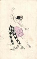 Circus couple dancing. 3220. art postcard s: Linger (apró szakadás / tiny tear)