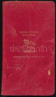 cca 1920 Agenda Médical Wellcome. Orvosi zsebnaptár. Londonban kiadott munka, tele magyar nyelvű szövegekkel, magyar orvosokról szóló francia nyelvű szövegekkel. Tanulmány: Orvosi tudomány a magyarok őseinél. London, cca 1917. Burroghs Wellcome & CIe. Egészvászon kötésben.