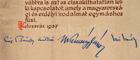 1937 az Erdélyi Szépmíves Céh díszes oklevele nyomtatott aláírásokkal. 37x25 cm. Hozzá az eredeti po...