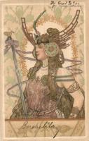1902 Hungarian Art Nouveau litho postcard. J.P.W. Serie 541. No. 55. (?) s: Basch Árpád (Rb)