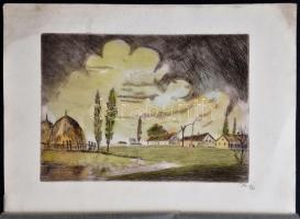 Komlós jelzéssel: Majorság. Színezett rézkarc, papír, 17×24 cm