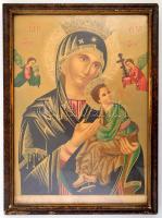 cca 1900 Nagyméretű Szűz Máriát ábrázoló kőnyomatos kép üvegezett keretben. 30x43 cm