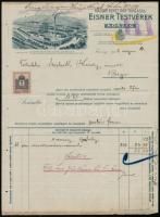 1912 Samuel Taussig & Söhne + Eisner Testvérek Magyar Nemezipari Társaság díszes fejléces számlá...
