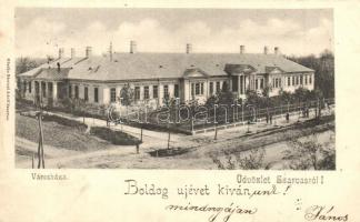 1904 Szarvas, Városháza újévi köszöntéssel. Kiadja Sámuel Adolf (EK)