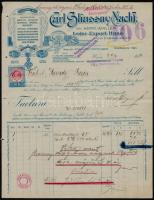 1912-1914 Carl Stiassny Nachf. Leder-Export-Haus és Ludwig Bernauer díszes fejléces számlája, illetékbélyeggel, 2 db