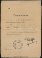 1945 Vidékre költözési engedély magyar-orosz nyelven