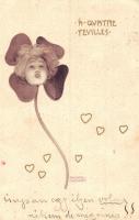 1900 A Quattre Fevilles / Art Nouveau clover lady. litho s: Raphael Kirchner (EK)