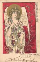1900 Serenade / Art Nouveau angel with lute s: Kieszkow