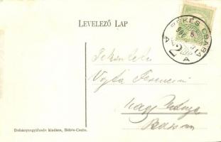 1906 Békéscsaba, Vasút utca a motorral, városi vasút, Petrányi Gyula bazára, Adler Lajos üzlete, szá...