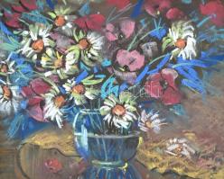 Márton Béla (1913-2007): Virág csendélet. Akvarell karton. Jelzett. 27x34 cm Üvegezett keretben. Hátoldalt a művész dedikálásával.