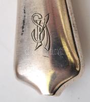 Ezüst (Ag.) nyeles húsvilla, monogramos, jelzett, h:22,5 cm
