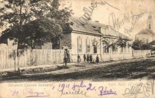 1911 Csanádapáca, Római katolikus iskola és templom. Kiadja Helyfi László, Kutni Gyula felvétele (fl)